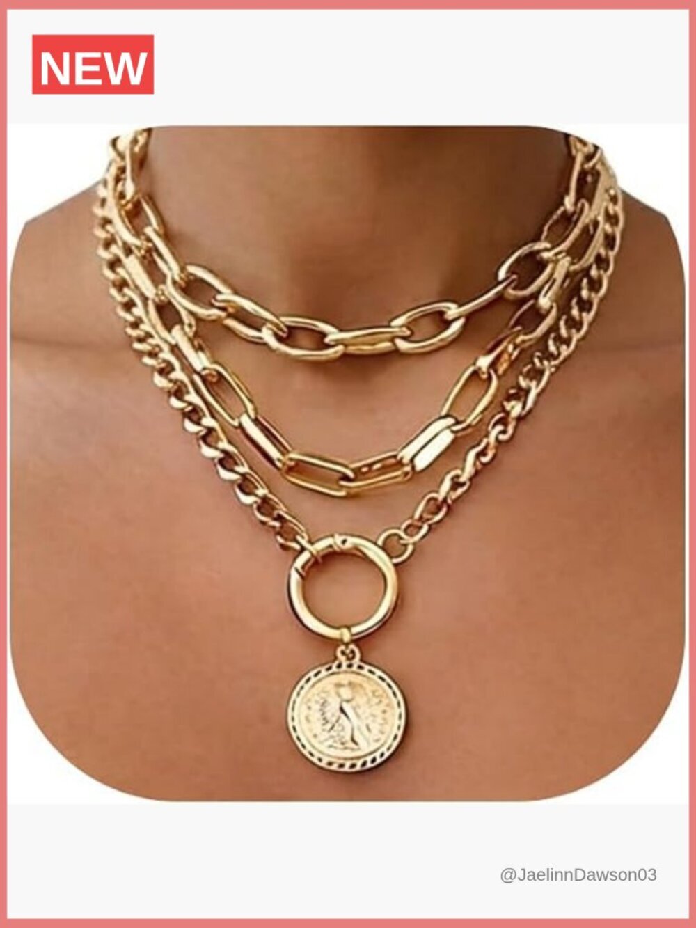 Vintage Gold Layered Necklace Set Chunky Cuban Paperclip Chains Stack Coin